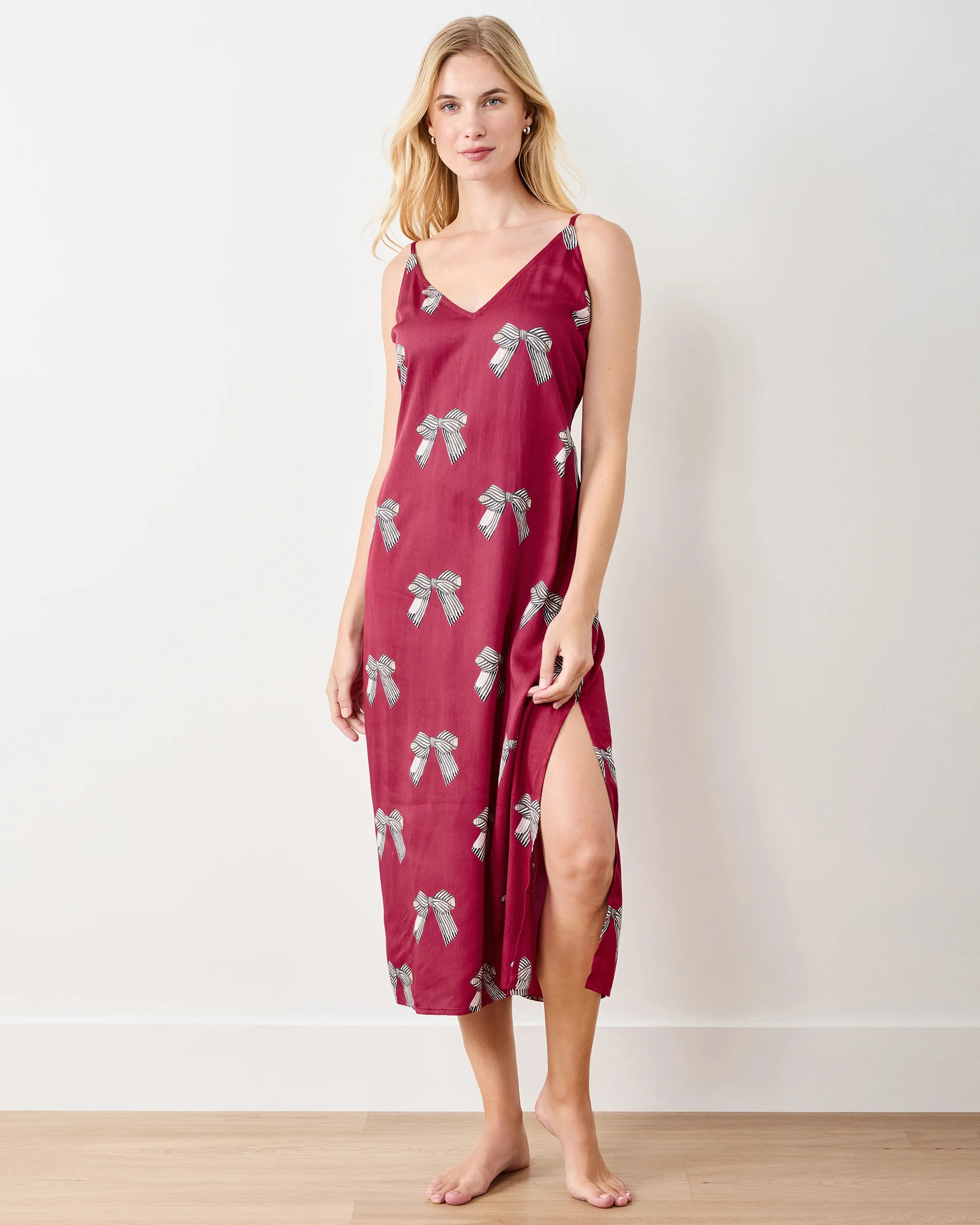 Bows - Eco Satin Chic to Sleep Nightie - Wine | Printfresh