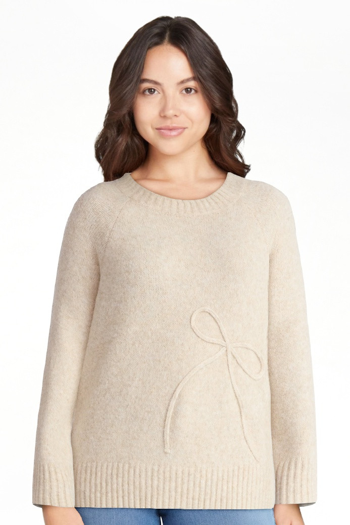 Terra & Sky Women’s Plus Bow Stitch Crewneck Sweater, Lightweight, Sizes 0X-4X | Walmart (US)