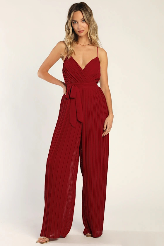Pleat and Thank You Wine Red Pleated Jumpsuit | Lulus (US)