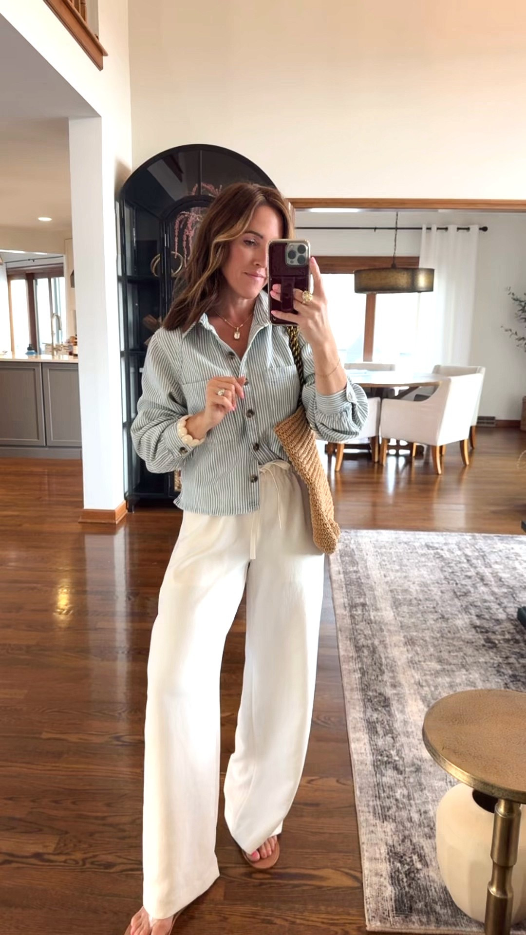 A little more Spring/Summer vibe with this stripe denim shirt. 
Small in both 

#LTKSeasonal #LTKOver40 #LTKootd