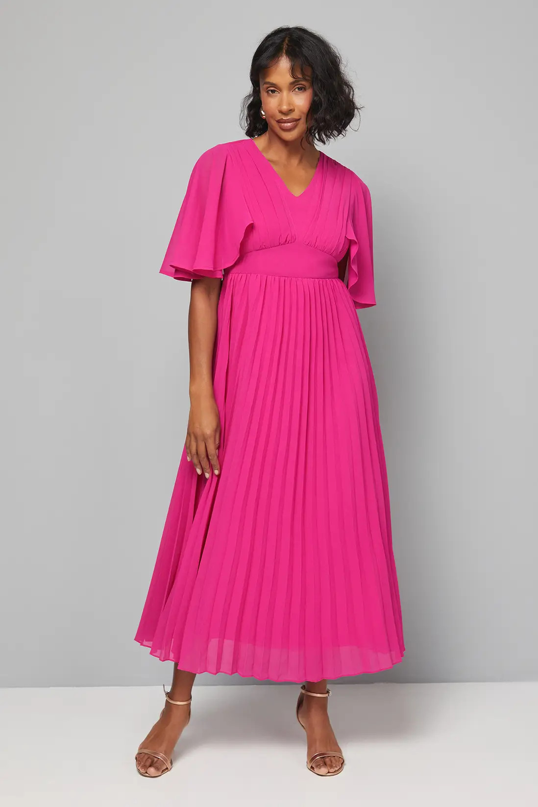 Dresses | Pleated Cape Sleeve Midi Dress | Wallis | Boohoo.com (UK & IE)