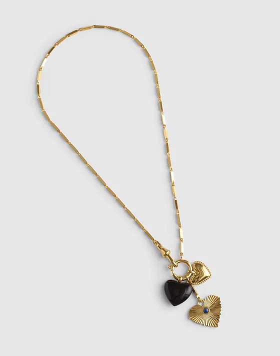 Engine Turned Lapis Heart Charm Necklace | Madewell