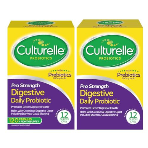 Culturelle Pro Strength Daily Probiotic, Digestive Capsules, Naturally Sourced Probiotic Strain Proven to Support Digestive & Immune Health, Gluten & Soy Free, 4 Month Supply, 60 Count (Pack of 2) | Amazon (US)