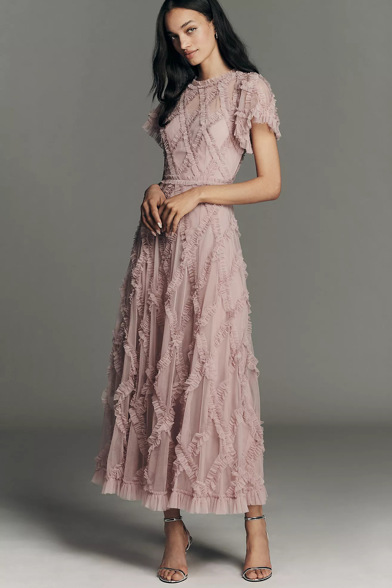 Mac Duggal Short-Sleeve Crosshatch Maxi Dress | Anthropologie (US)