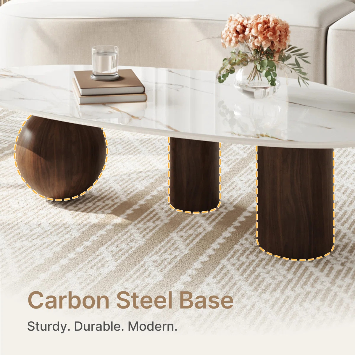 54'' Modern Coffee Table for Living Room, Stone Center Table with 3 Legs and White Sintered Stone... | Wayfair North America