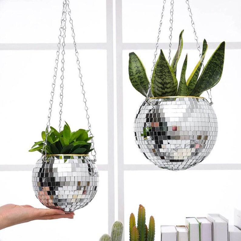 Hanging Disco Ball Planter Mirror Ball Plant Pot Retro Round | Etsy | Etsy (US)