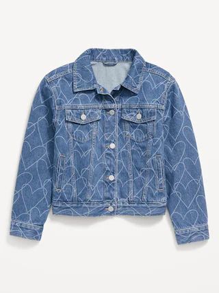 All-Over Hearts Jean Trucker Jacket for Girls | Old Navy (US)