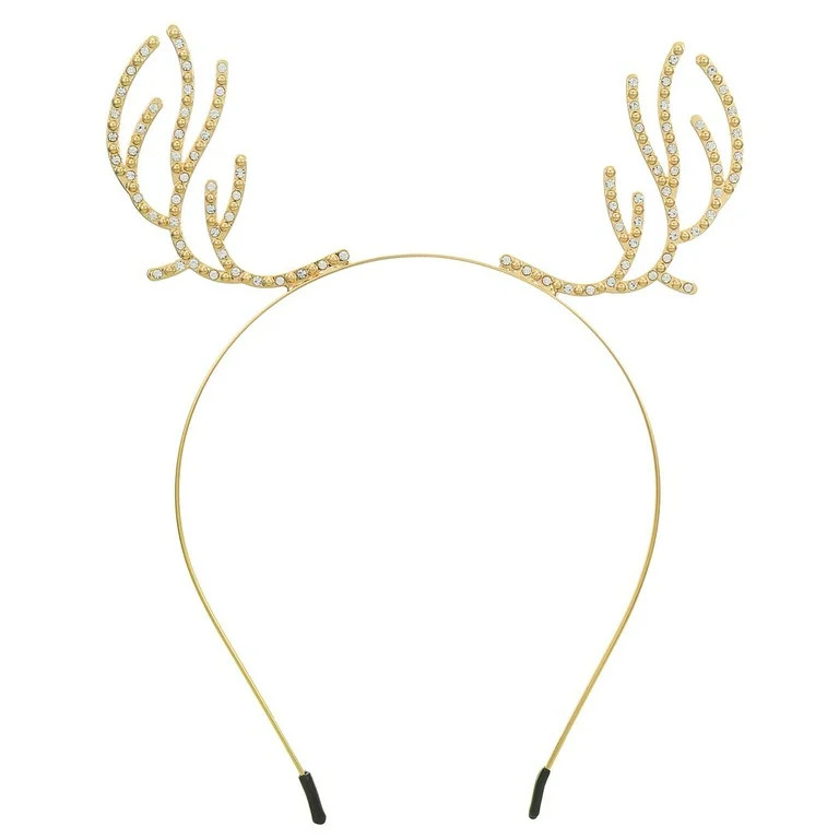 Holiday Time Sparkly Reindeer Antler Headband for Women and Teens Gold | Walmart (US)