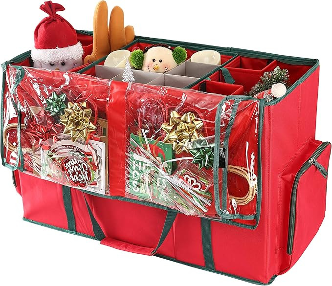 Large 2-in-1 Christmas Ornament Storage Box & Xmas Figurine Container - Easy Access Removable Tra... | Amazon (US)