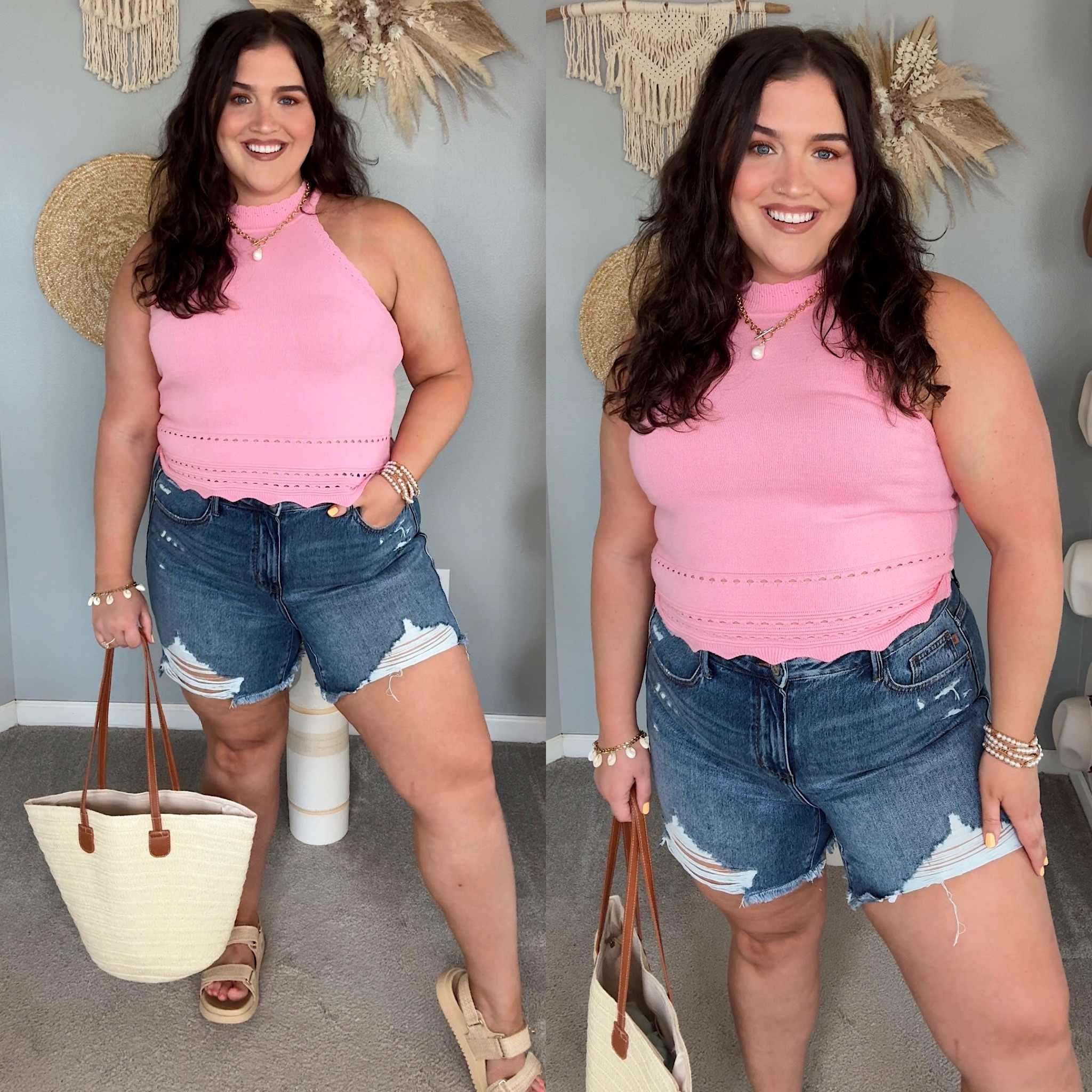 Amazon everyday casual outfit 💞 Crochet scalloped tank top XL distressed denim shorts 1X 
Beach vacation resort wear exploring OOTD

#LTKSummerSales #LTKStyleTip #LTKMidsize