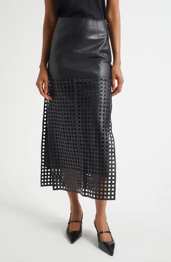 Emporio Armani Laser Cut Nappa Leather Midi Skirt | Nordstrom | Nordstrom