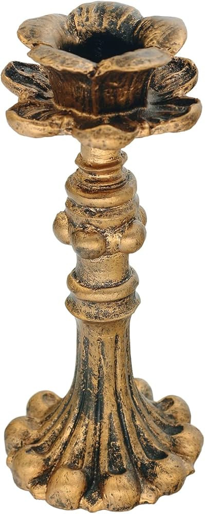 Distressed Resin Candlestick Holder, Vintage Taper Candle Holder in Antique Bronze, 6.5 inch | Amazon (US)