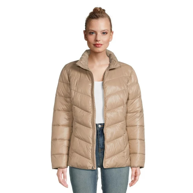 Time and Tru Women's Chevron Puffer Jacket, Sizes XS-3X | Walmart (US)