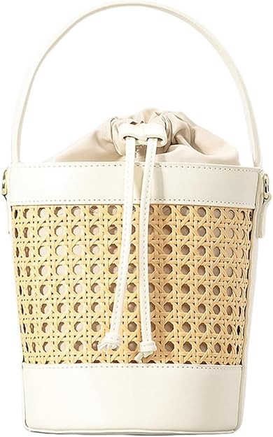 Woven Straw Beach Bag for Women, Summer Bucket Bag Top-handle Tote Handbag Drawstring Rattan Purs... | Amazon (US)