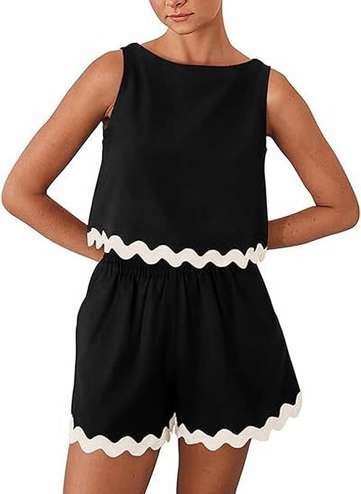 Dokuritu Two Piece Sets for Women 2024 Summer Sleeveless Crewneck Cropped Top High Waist Shorts B... | Amazon (US)