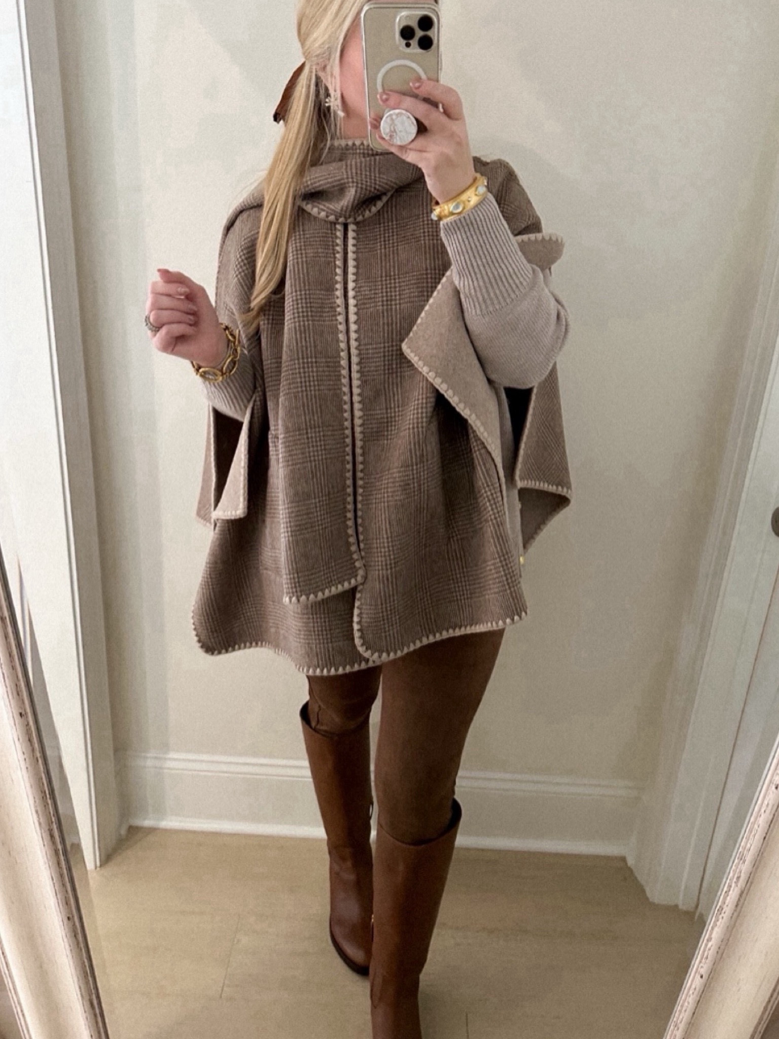 J. McLaughlin buy more save more through 12/11! Save up to 30% off. All pieces fit true to size. The cape is OS.

My Julie Vos cuff bracelet is also on sale right now. 

J. McLaughlin buy more save more through 12/11! Save up to 30% off. All pieces fit true to size.
Bag (not on sale) size is medium & color is CASHMERE. 

Scarf cape, faux suede leggings, hair bow, classic style, holiday outfit 



#LTKstyletip #LTKsalealert #LTKHoliday