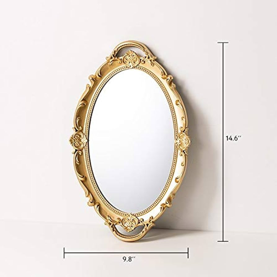 Oval Vintage Decorative Mirror Tray, Jewelry Dresser Organizer Tray, Cosmetics Makeup Storage Org... | Amazon (US)