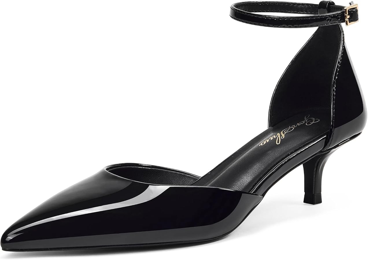 GENSHUO Women's Kitten Heel D'Orsay Pumps, 2 Inch Pointed Closed Toe Dress Shoes with Ankle Strap... | Amazon (US)