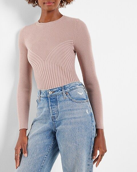 Ribbed Crew Neck Long Sleeve Sweater | Express