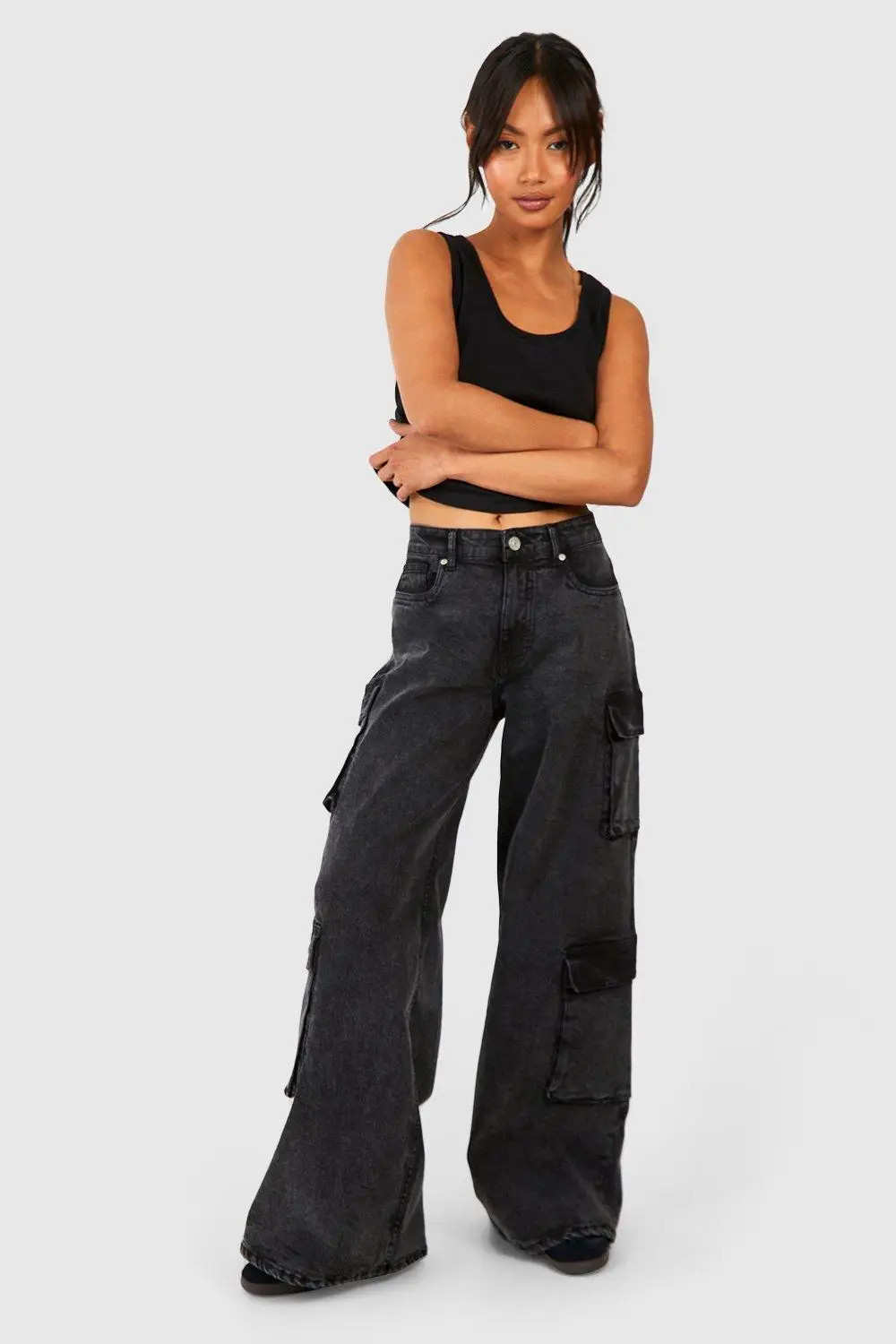 Loose Fit Acid Wash Cargo Jeans | boohoo (US & Canada)