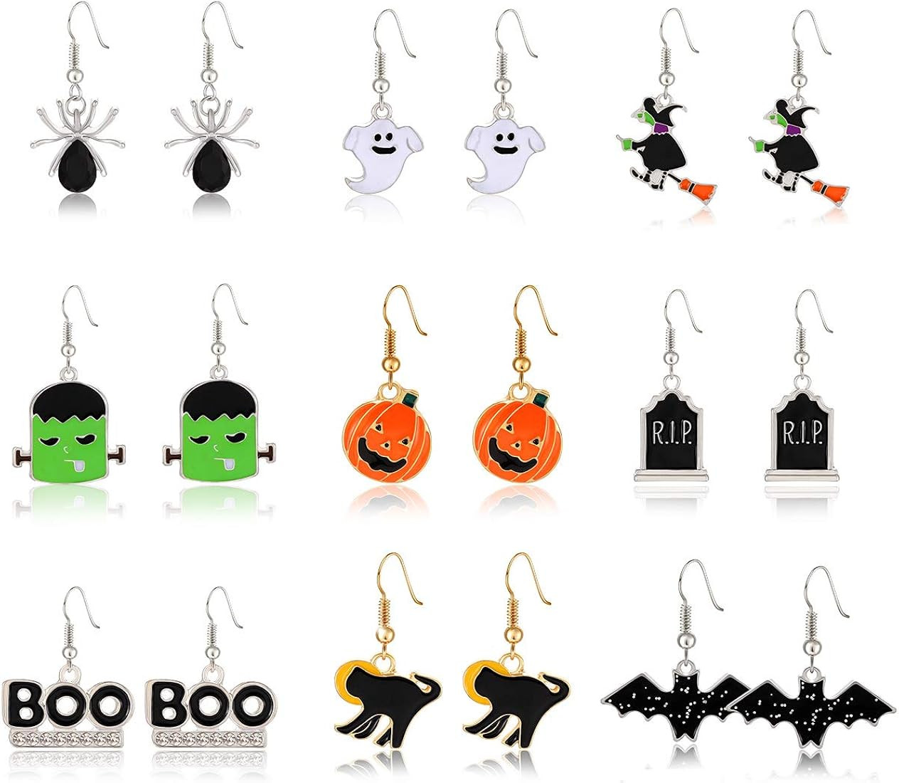 PHALIN Halloween Earrings Set, Spider Web Pumpkin Ghost Bat Drop Earring Studs for Women Girls Ha... | Amazon (US)
