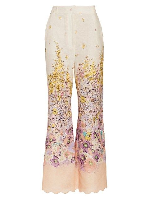 Jude Floral Flared Linen Crop Pants | Saks Fifth Avenue