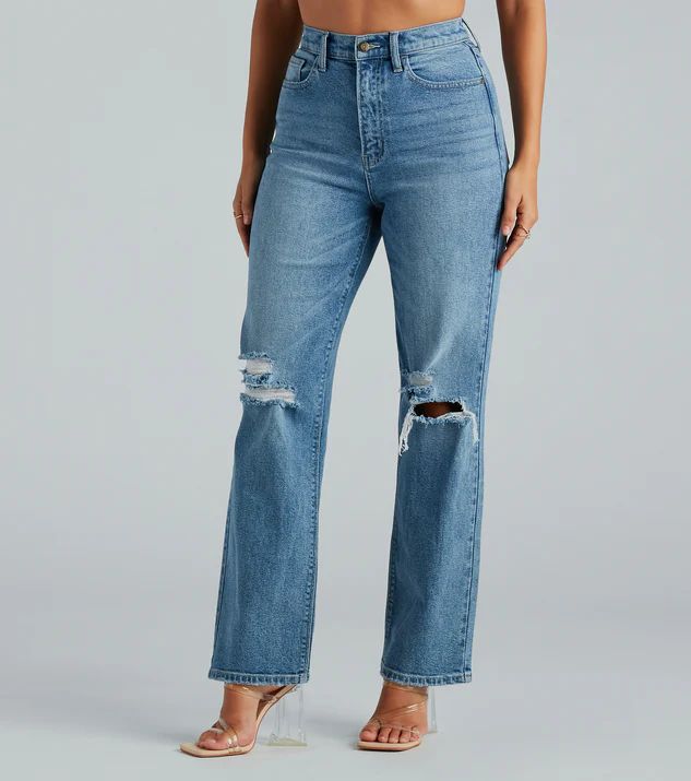 Perfect Pair High-Rise Destructed Straight-Leg Jeans | Windsor Stores