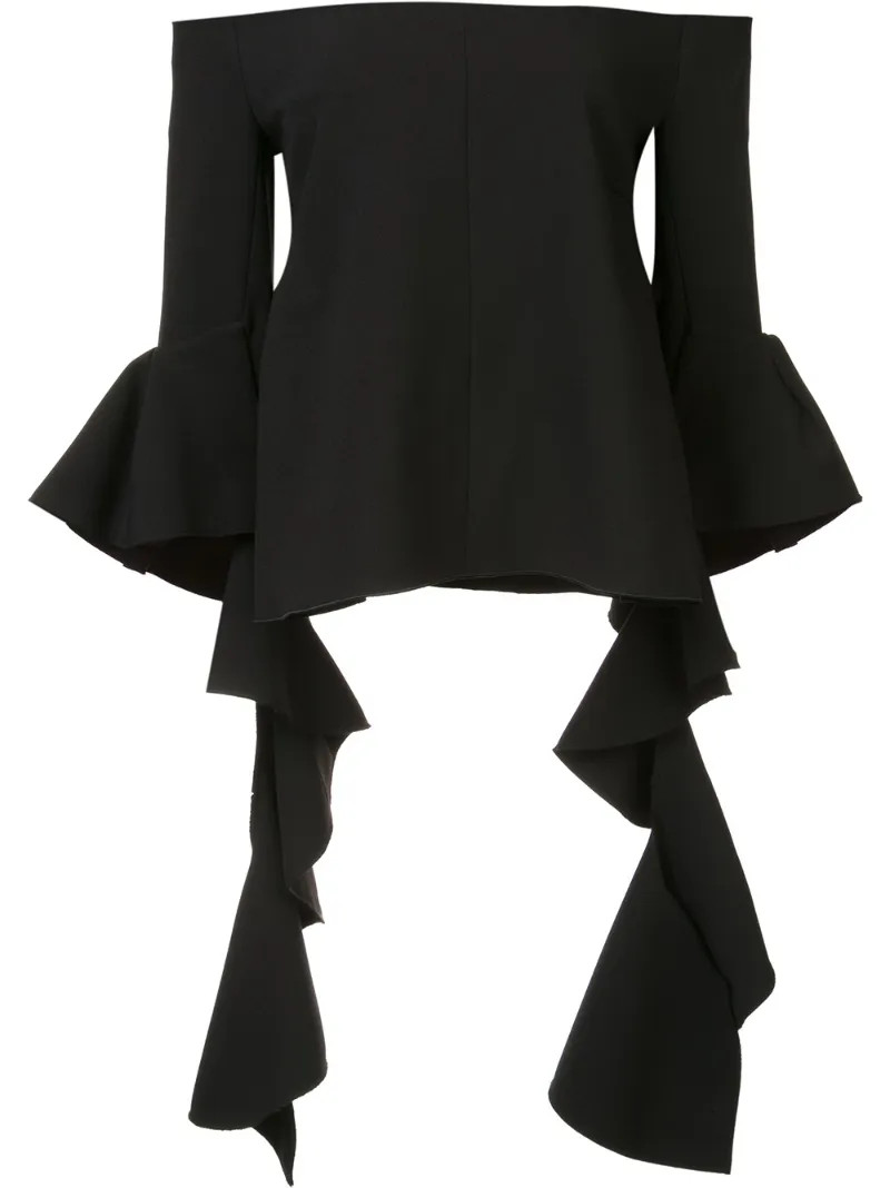 Ellery off shoulder ruffle sleeve top, Women's, Size: 10, Black, Polyester | FarFetch US