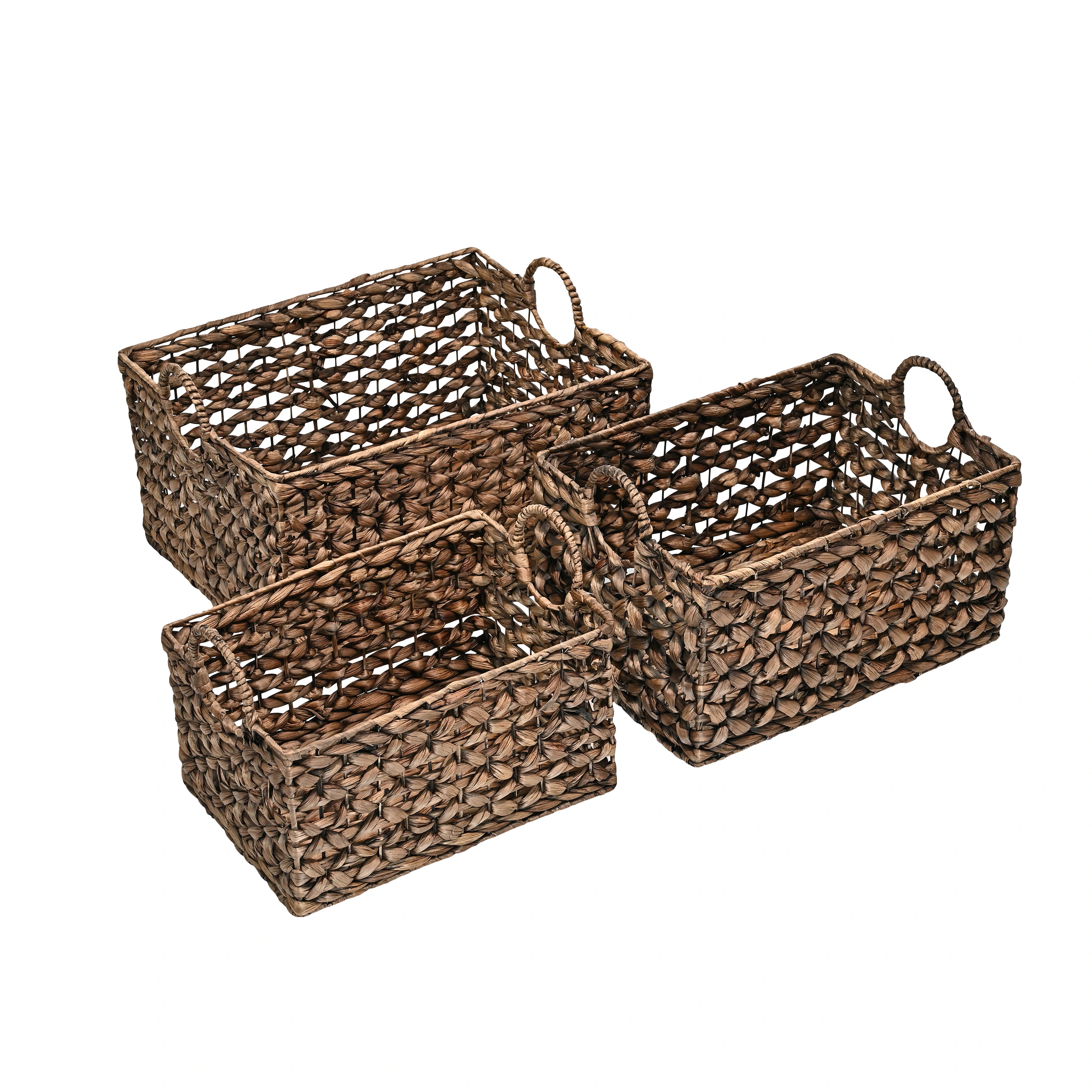 happimess Quinn Bohemian Cottage Woven Rectangular Storage Multiple sizes Brown Water hyacinth Stackable Decorative Basket 3 -Pack one_size | Lowe's