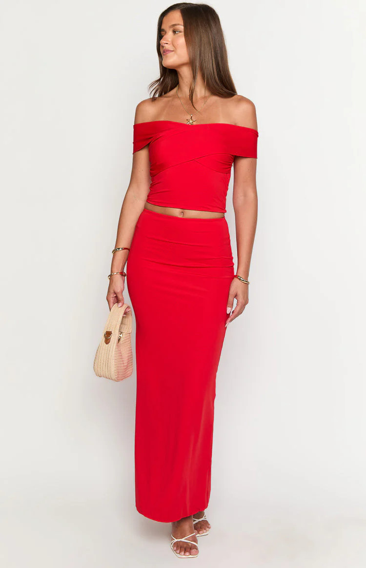 Jaya Red Maxi Skirt | Beginning Boutique (US)