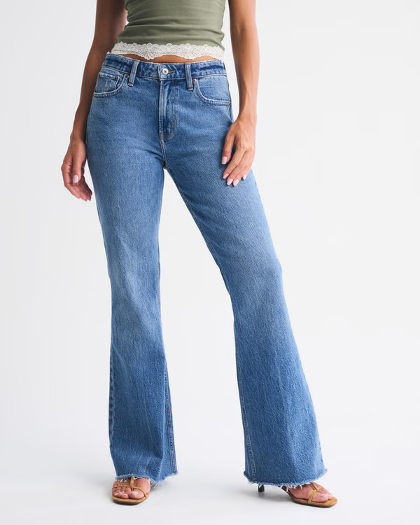 Women's Curve Love High Rise Flare Jean | Women's Bottoms | Abercrombie.com | Abercrombie & Fitch (US)