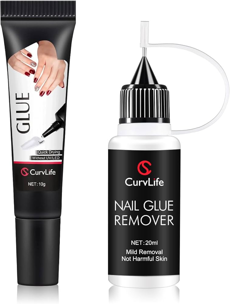 Curvlife 10g Semi-Solid Glue and 20ml Pinpoint Glue Remover Kit - Gel for Press on Nails, Quick D... | Amazon (US)