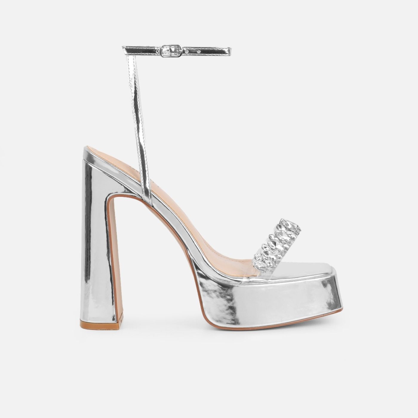 Immogen Clear Silver Mirror Diamante Platform Heels | Simmi Shoes