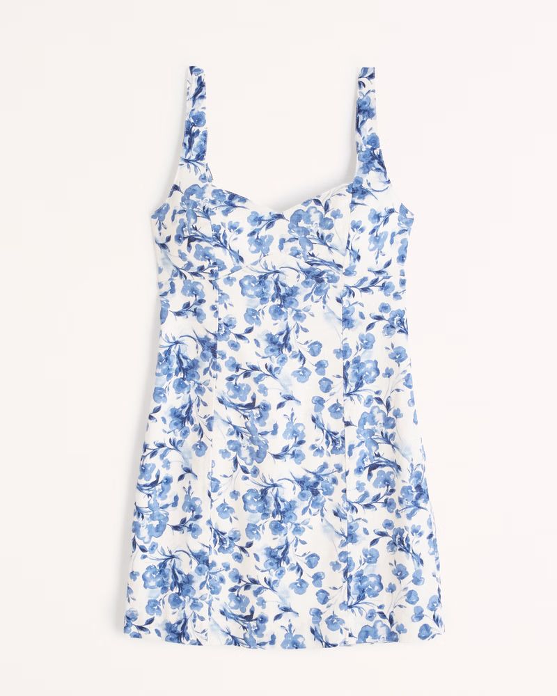 Corset Seamed Linen-Blend Mini Dress | Abercrombie & Fitch (UK)