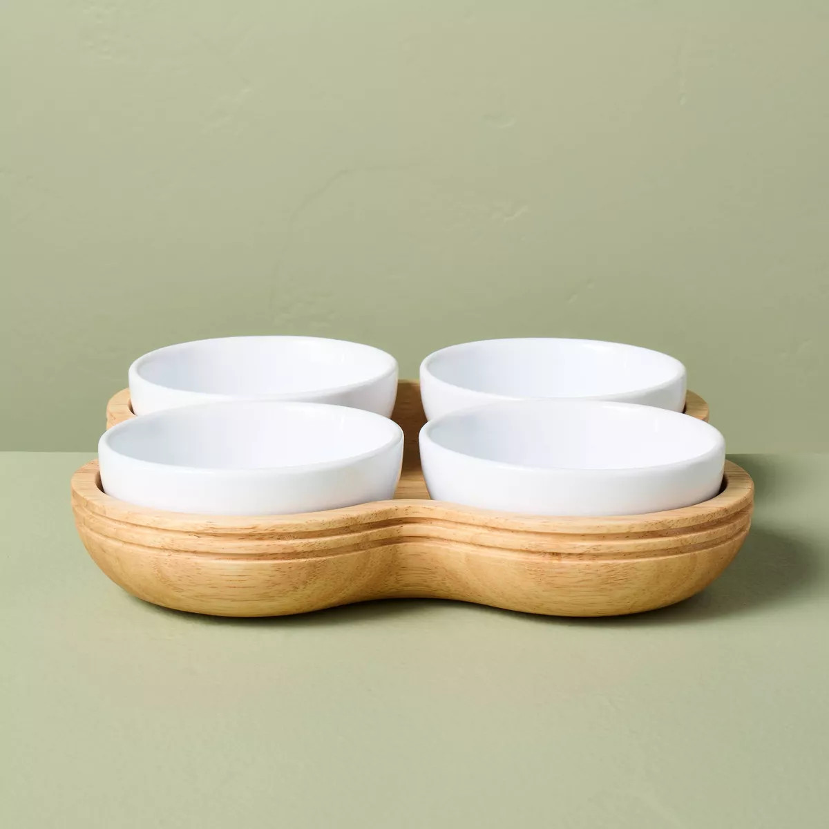 5pc Wood Serving Tray with Ceramic Bowl Inserts Brown/Cream - Hearth & Hand™ with Magnolia | Target