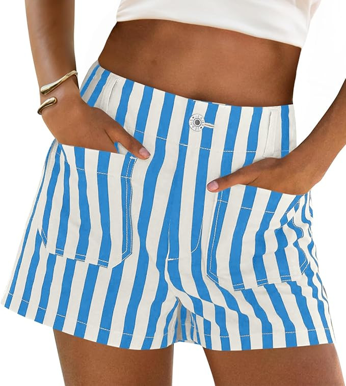 Cicy Bell Womens Summer Striped Jean Shorts Casual High Waisted Wide Leg Denim Shorts Beach Vacat... | Amazon (US)