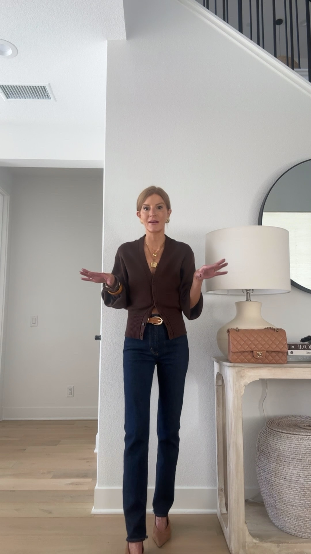 Casual cozy outfit brown cardi dark wash straight leg jeans 

#LTKOver40 #LTKootd #LTKHoliday