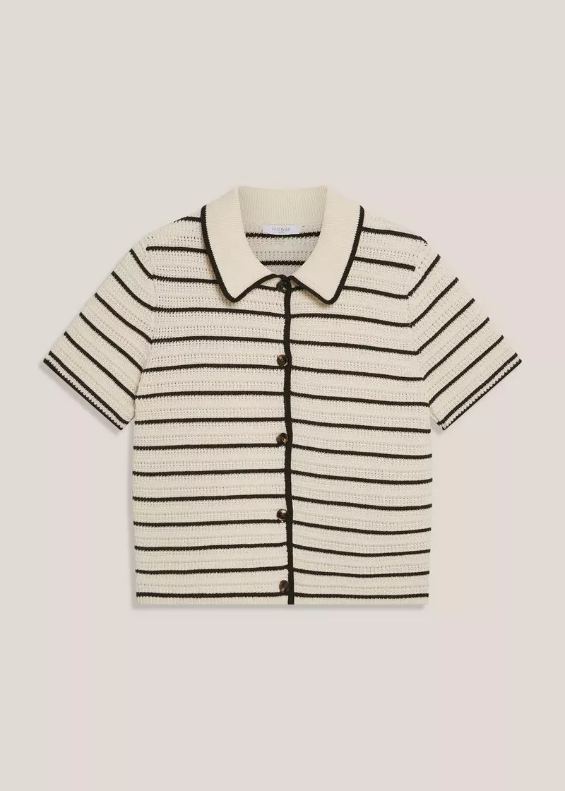 Alderton Cotton Short Sleeve Striped Crochet Shirt | Hobbs UK | | Hobbs