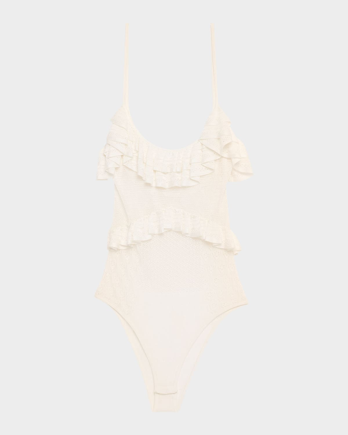Bania Ruffled Pointelle Knit Bodysuit | Neiman Marcus