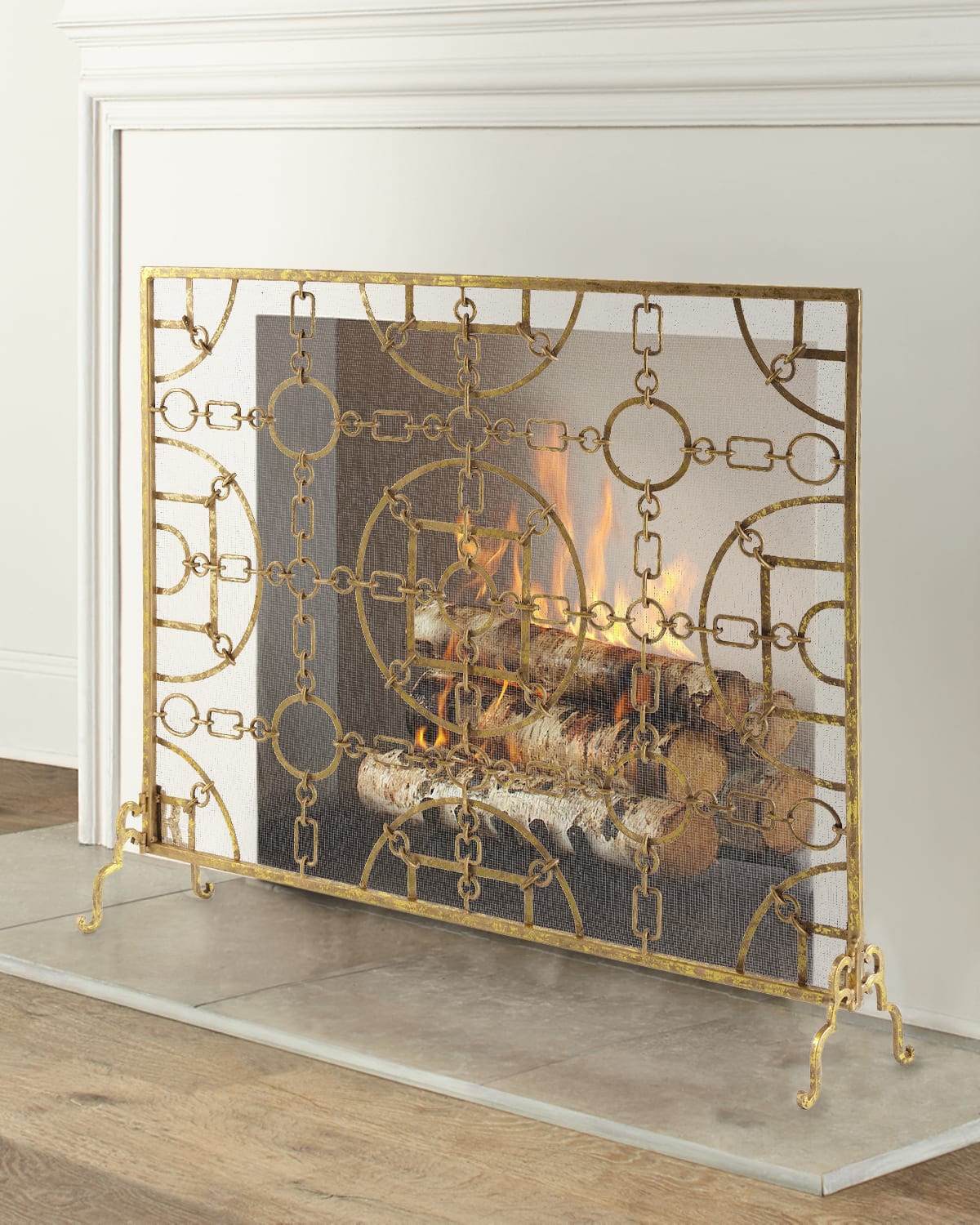 Italian Gold Iron Equestrian Fireplace Screen | Neiman Marcus
