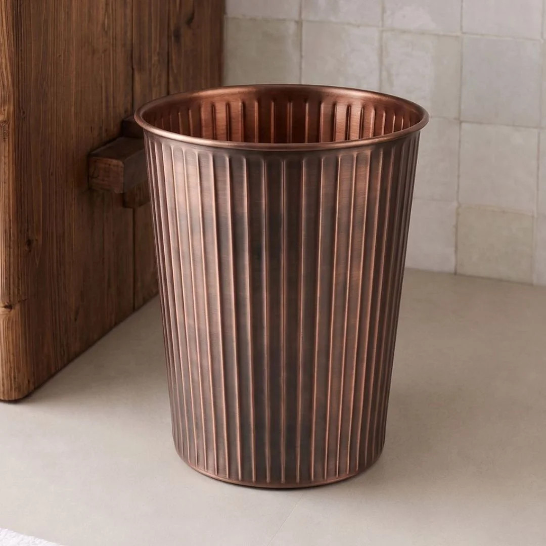 Ridge Embossed Metal 1.8 Gallon Wastebasket Trash Can for Home Office, Decorative Wastebasket, Modern Bathroom Garbage Can, Matte Black | Wayfair North America