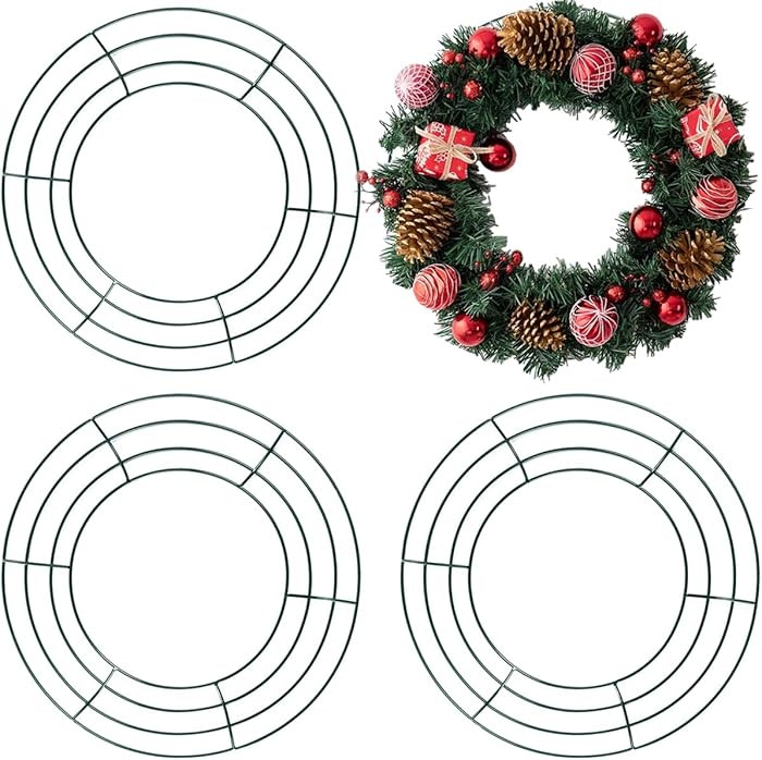 TIHOOD 3PCS 10” Wire Wreath Frames Green Christmas Metal Round Wreath Form Wire Frames for Flor... | Amazon (US)