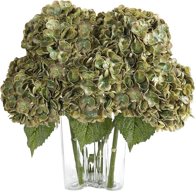 Coferset Olive Green Hydrangea Artificial Flowers 3pcs Lifelike Faux Hydrangea Real Touch Fake Fl... | Amazon (US)