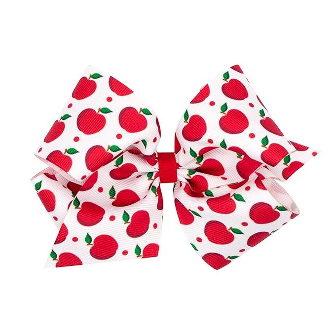 Wee Ones Girls Harvest-themed Apple Printed Grosgrain Hair Bow, Apl/Wht, King | Amazon (US)