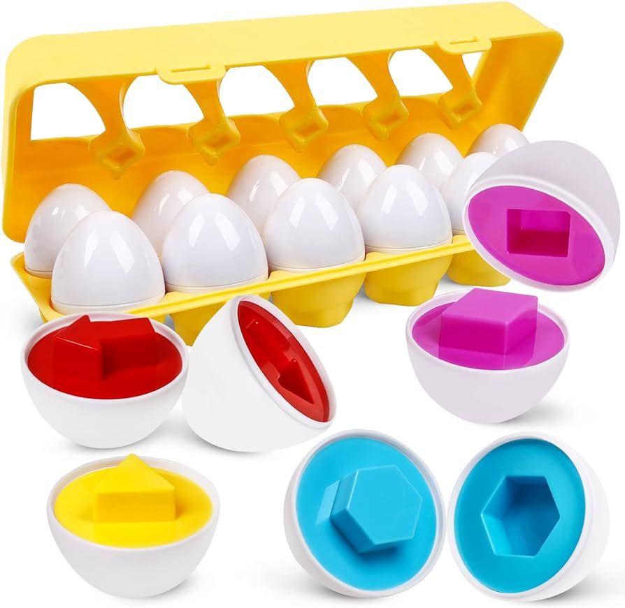 NAODONGLI Matching Eggs for Toddlers, 12 pcs Set Color & Shape Egg Puzzle Toys, Montessori Geomet... | Amazon (US)