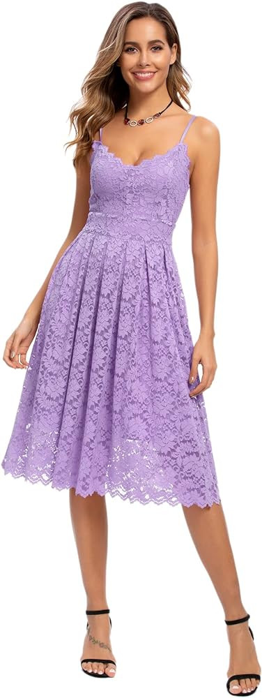 Atnlewhi Womens Spaghetti Strap V Neck Sleeveless A Line Lace Dresses for Evening Cocktail Formal... | Amazon (US)