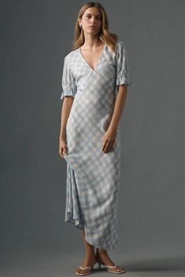 Conditions Apply Eniya Linen Blend Short-Sleeve V-Neck Slip Maxi Dress | Anthropologie (US)