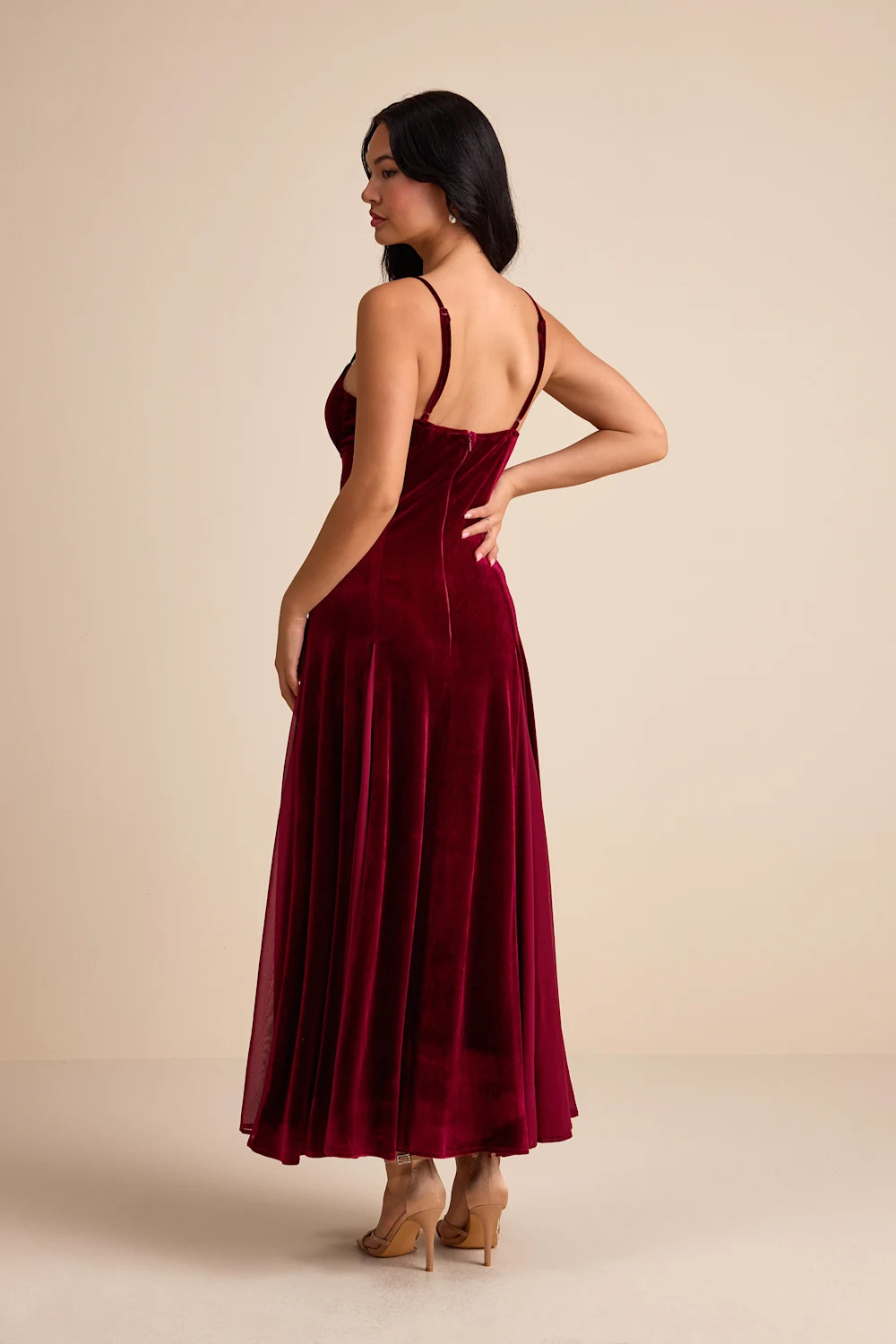 Elisha Burgundy and Red Velvet Pleated Midi Dress | Lulus