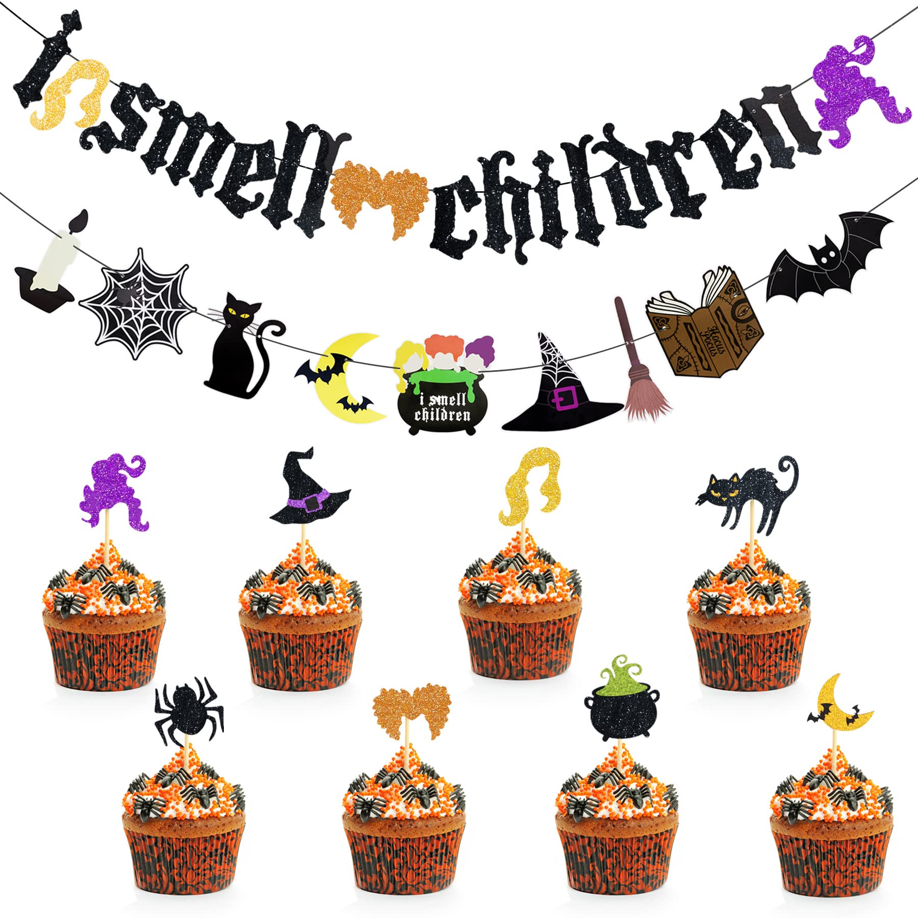 HAUTOCO I Smell Children Banner Glitter Hocus Pocus Banner Halloween Banner Party Decorations, ... | Amazon (US)
