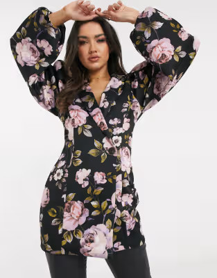 ASOS DESIGN jersey open back blazer in dark floral | ASOS (Global)